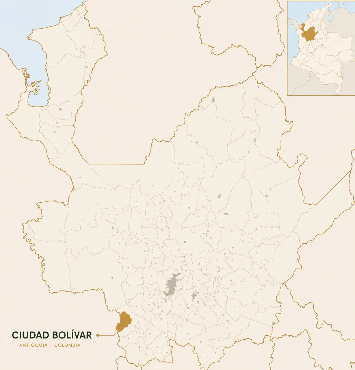 Mapa de ubicación de Ciudad Bolívar en Antioquia